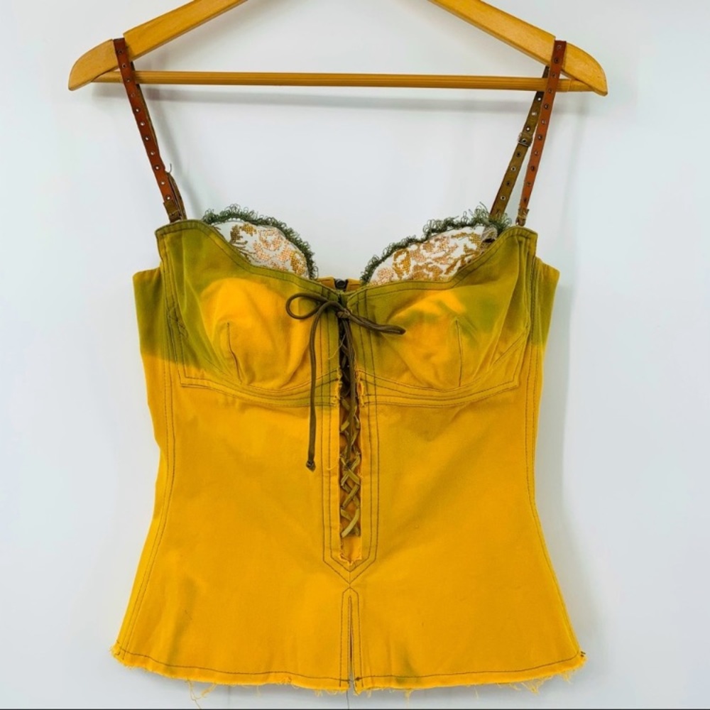 ERMANNO SCERVINO Sz 42 gorgeous yellow cotton corset w lace